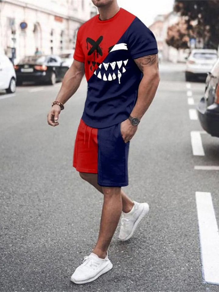 Men's Full Size Gradient Color Casual Tee and Shorts Plus Size Set
