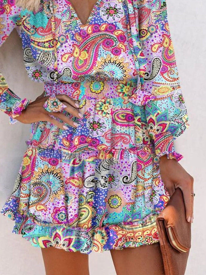 Tie Neck Lantern Sleeve Dress