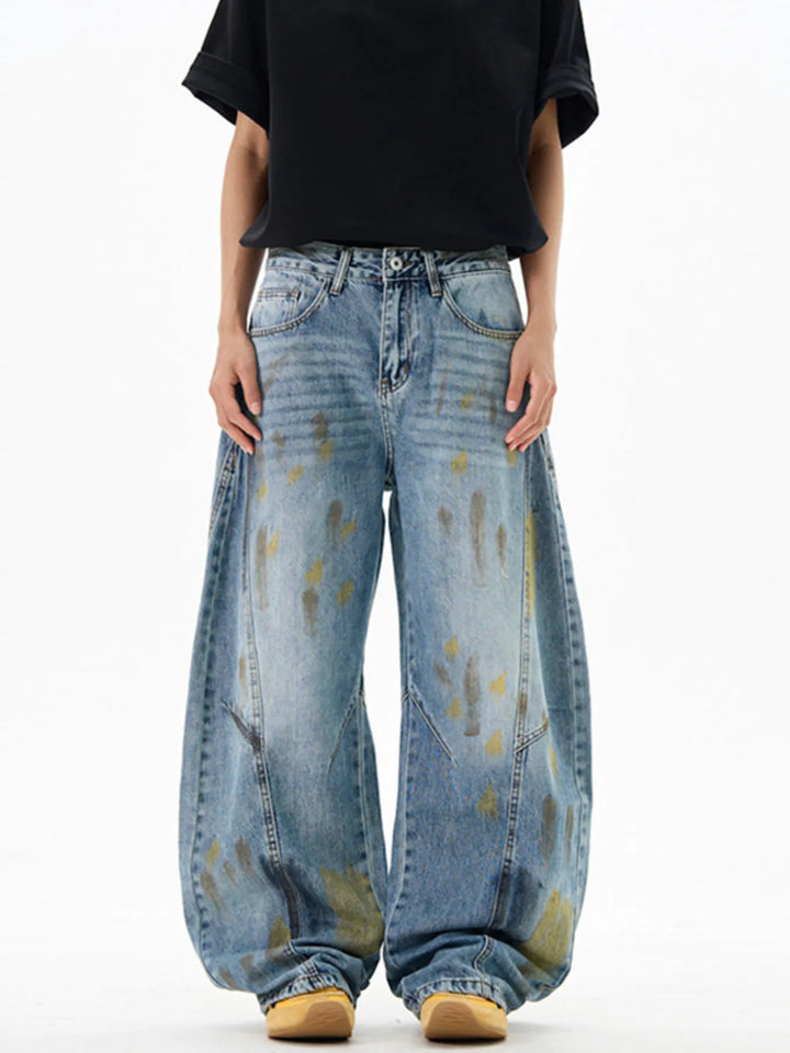 Men's Wide Leg Paint Splatter Jeans