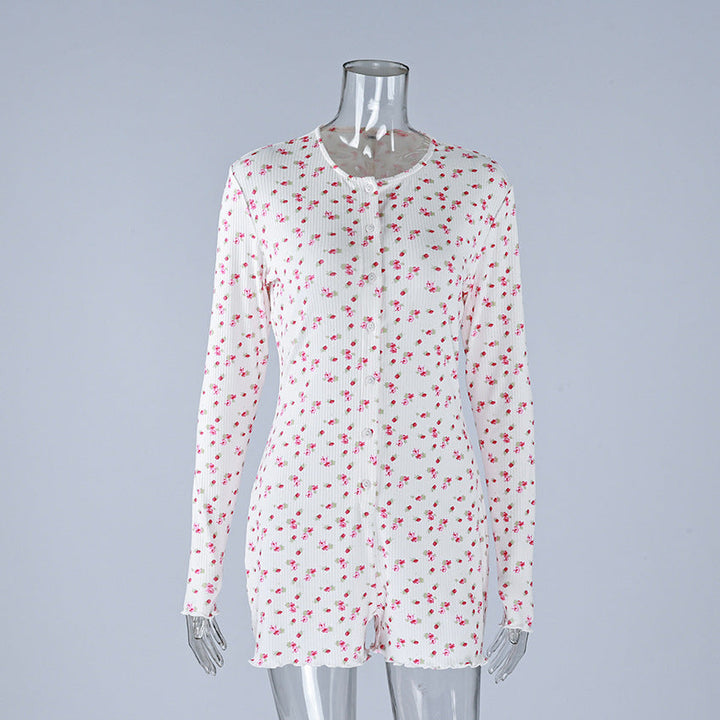 Hemstitched Print Ruffle One-piece Bodysuit