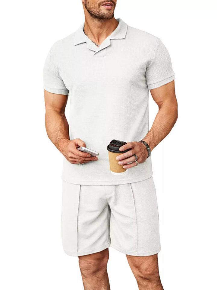 Men's Full Size Casual Short Sleeve Polo and Shorts Set Plus Size