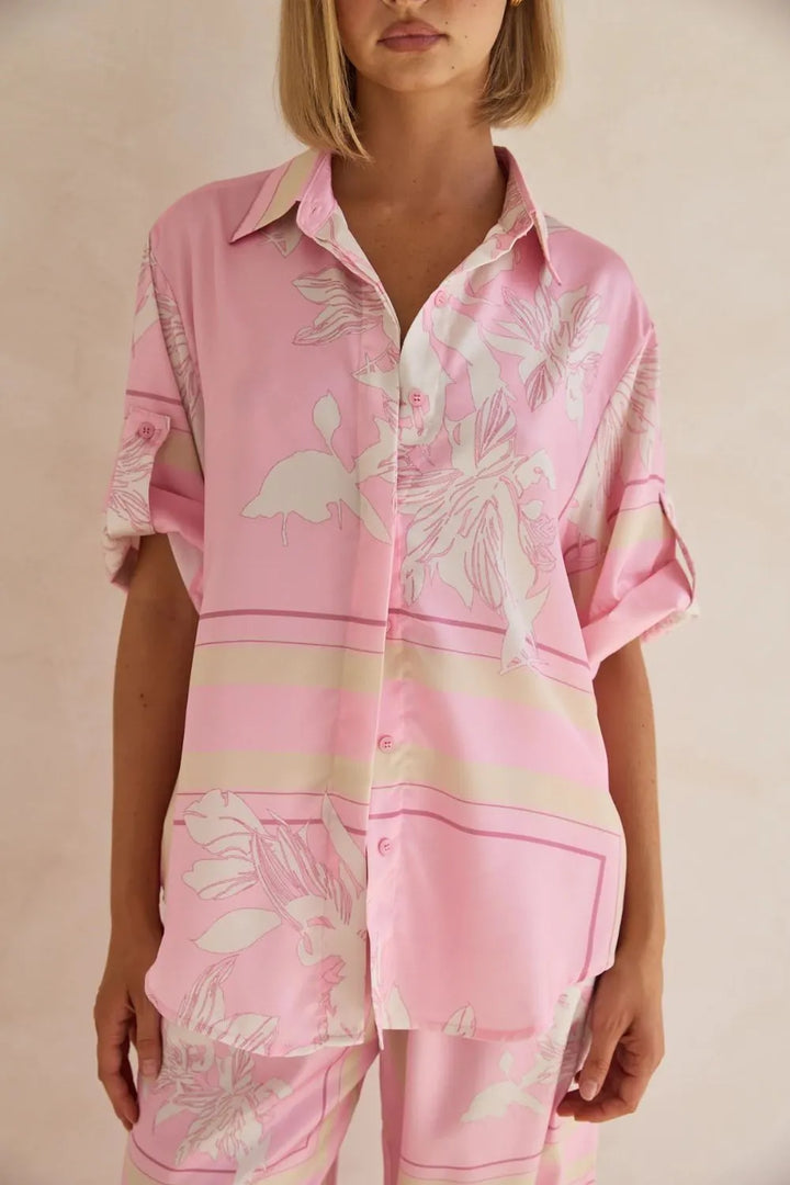 Printed Button Up Shirt and Pants Set
