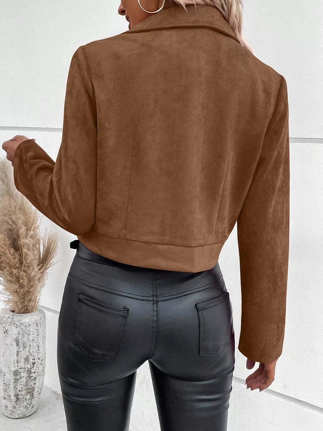 Suede Moto Jacket with Zip Detail