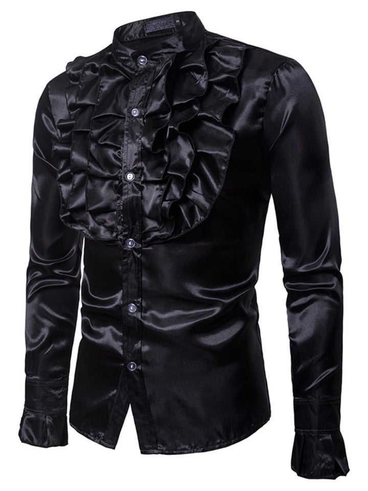 Men's Ruffle Front Long Sleeve Shirt