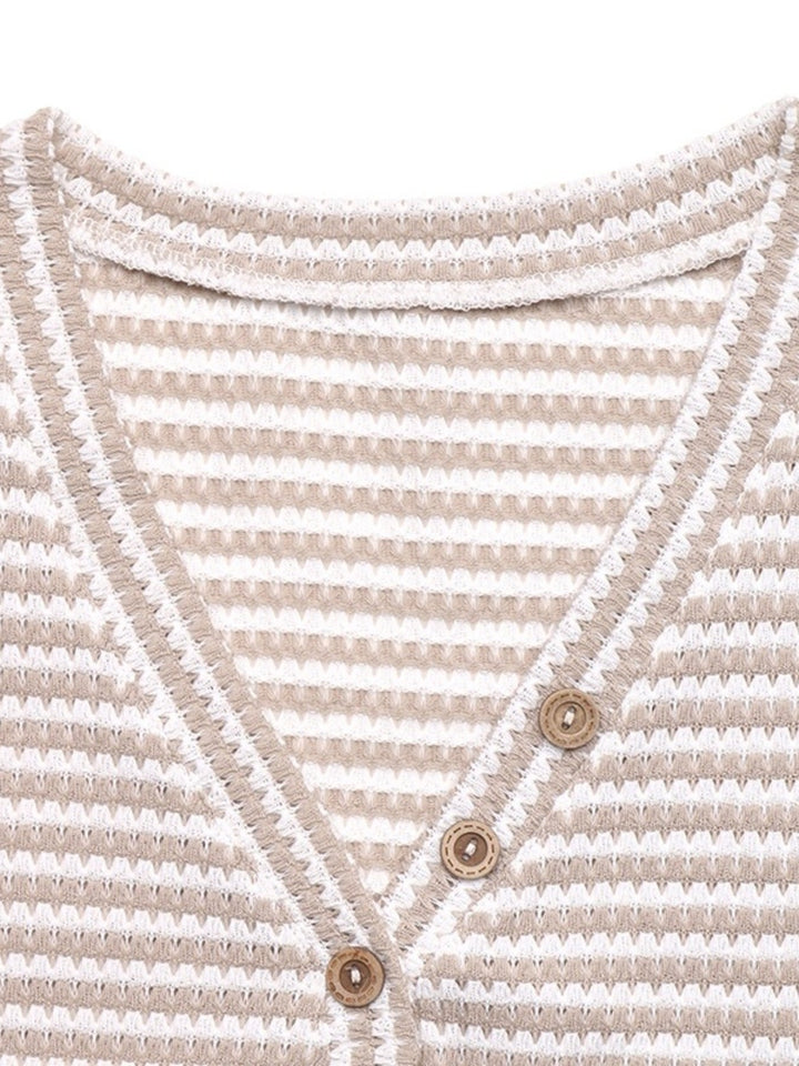 Striped V-Neck Cap Sleeve Top
