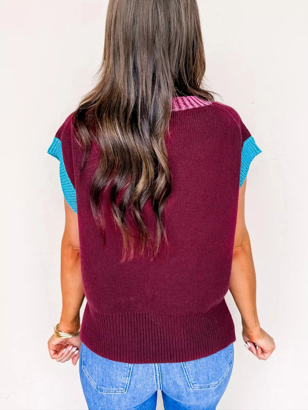 Contrast Trim V-Neck Sweater Vest