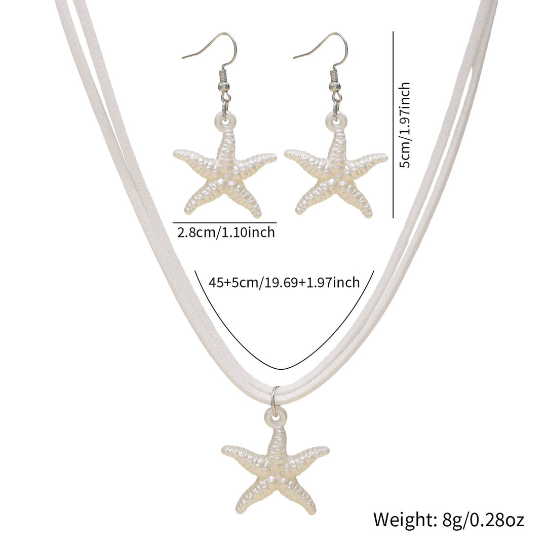 New Cross-border Bohemian Beach Jewelry Set For Women, Ocean Style Starfish Pendant Matching Earrings & Versatile Unique Necklace