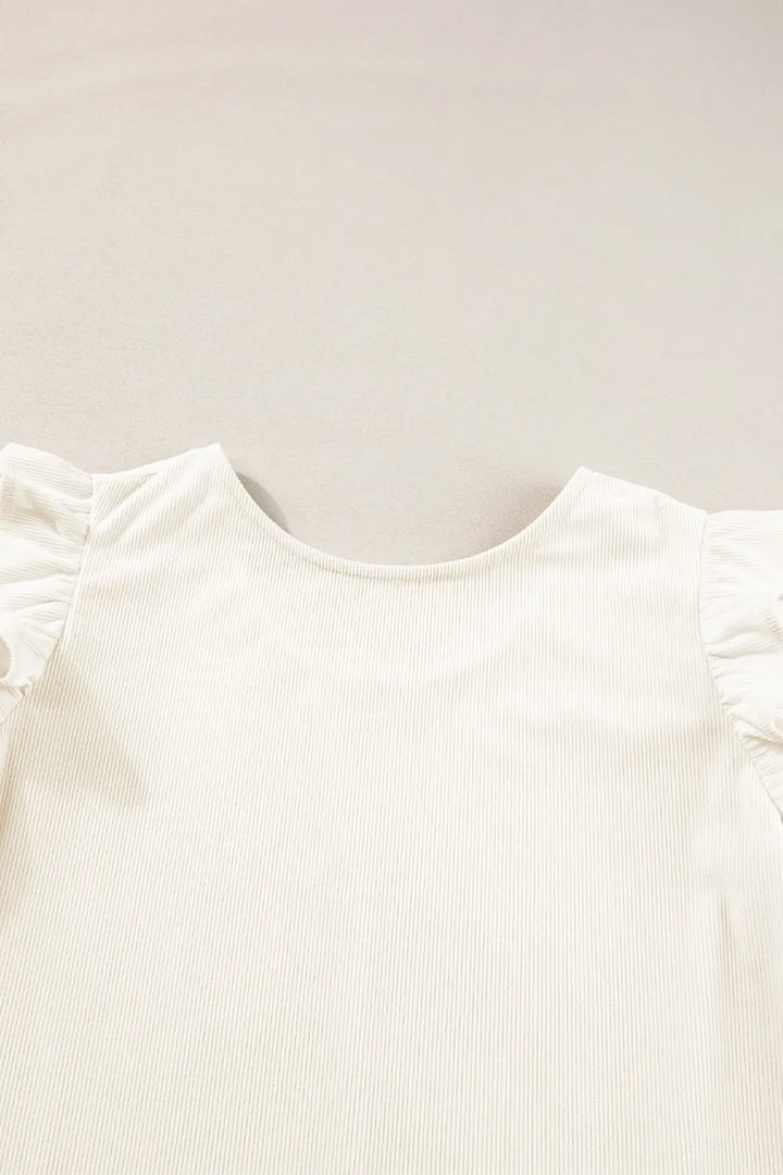 Ruffled Round Neck Flounce Sleeve Top