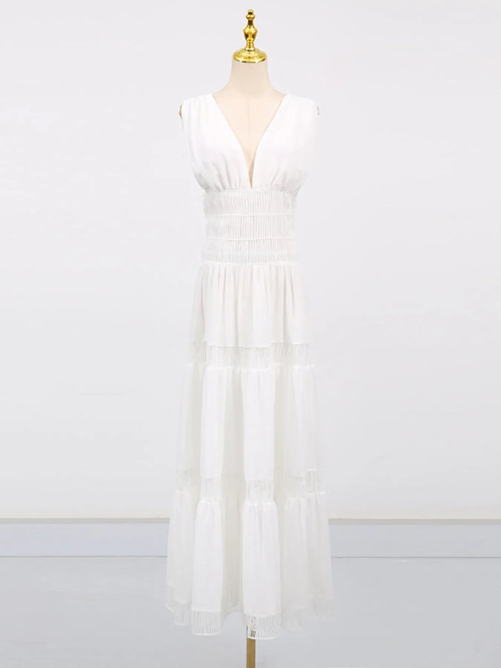 Tiered V-Neck Sleeveless Maxi Dress