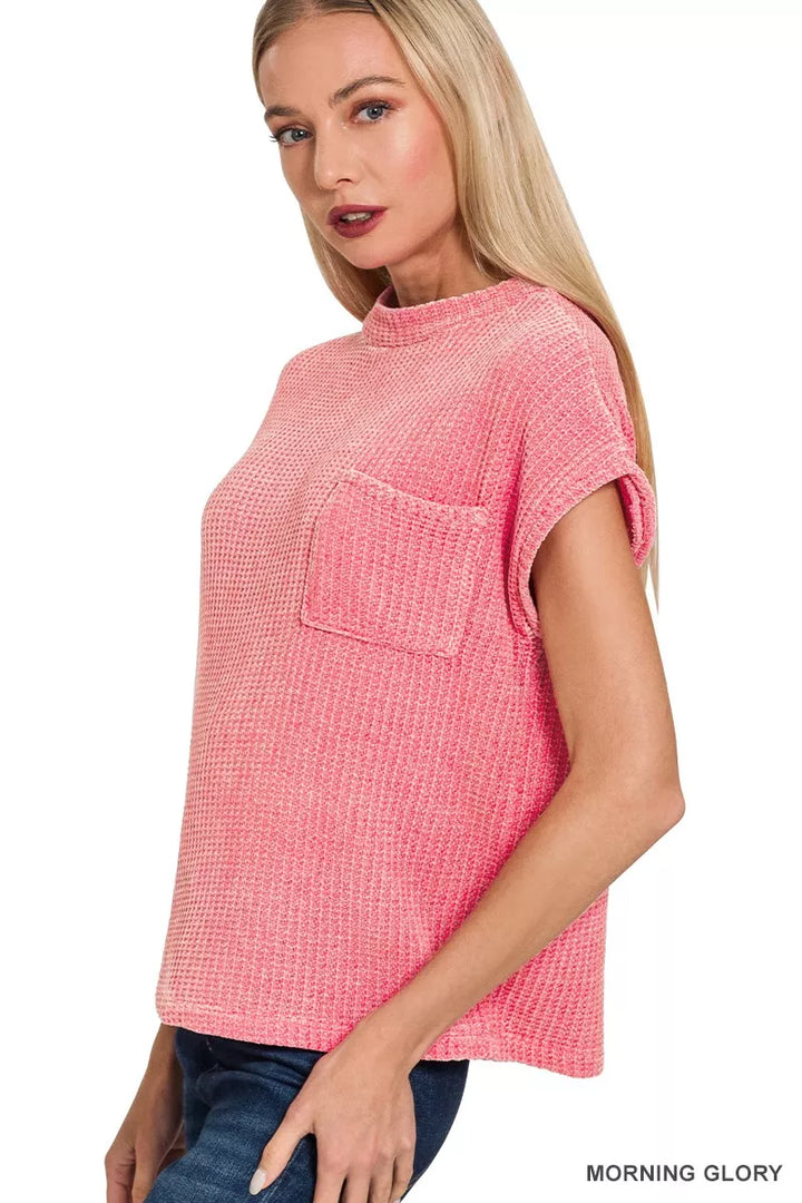 Zenana Chenille Waffle Short Sleeve Sweater