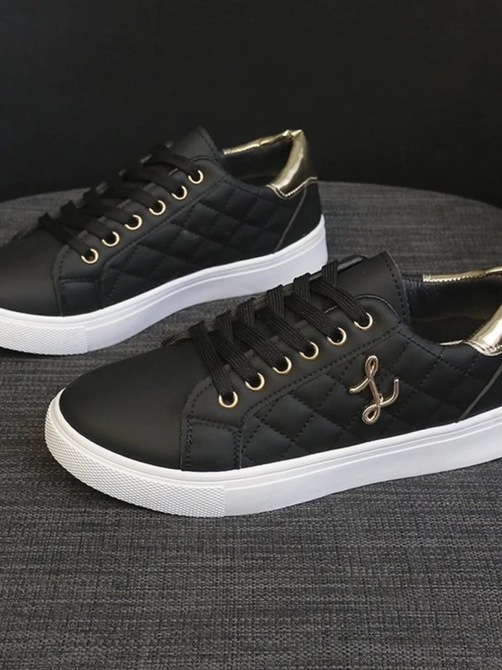 Quilted Platform Sneakers with Metallic Gold Accents