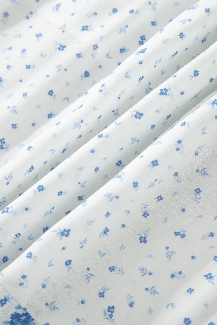 Sky Blue High Waist Tiny Floral Print Boho Maxi Skirt