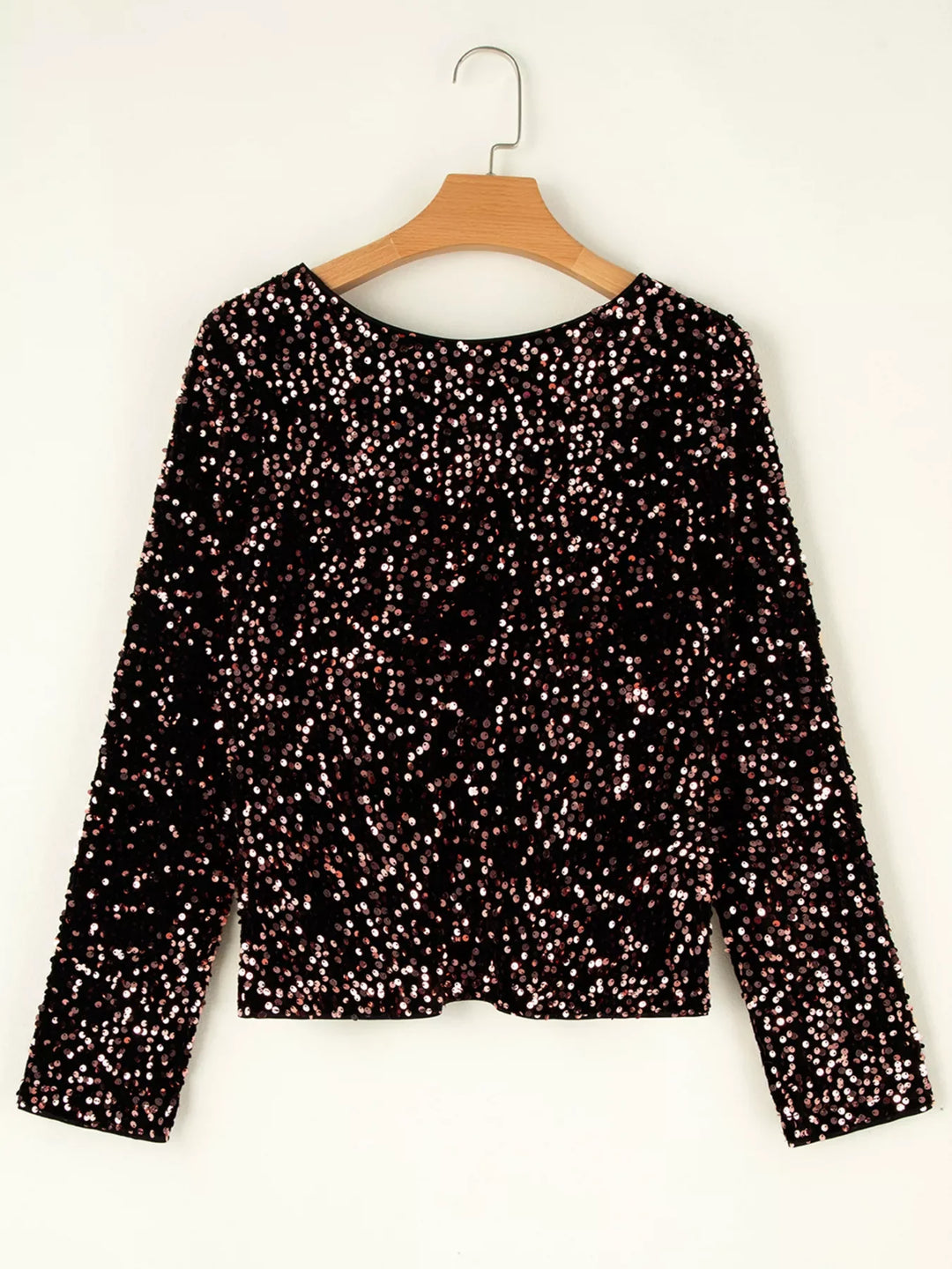 Sequin Long Sleeve Cutout Back Top
