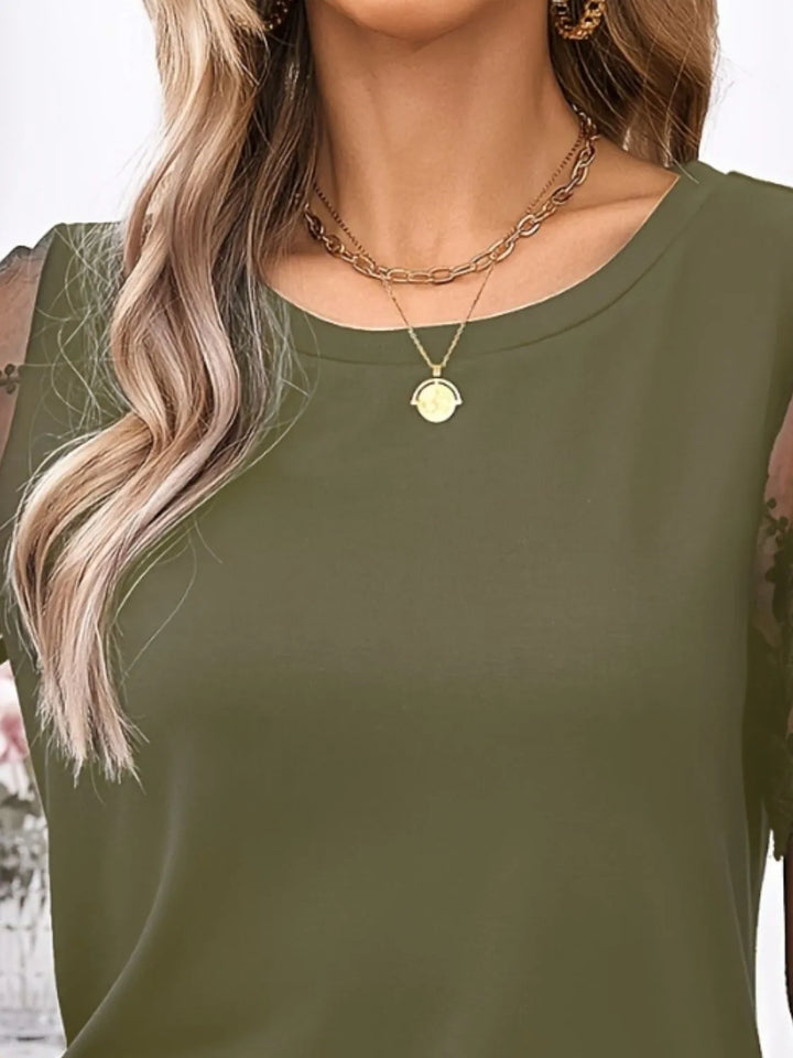 Lace Detail Round Neck Short Sleeve T-Shirt