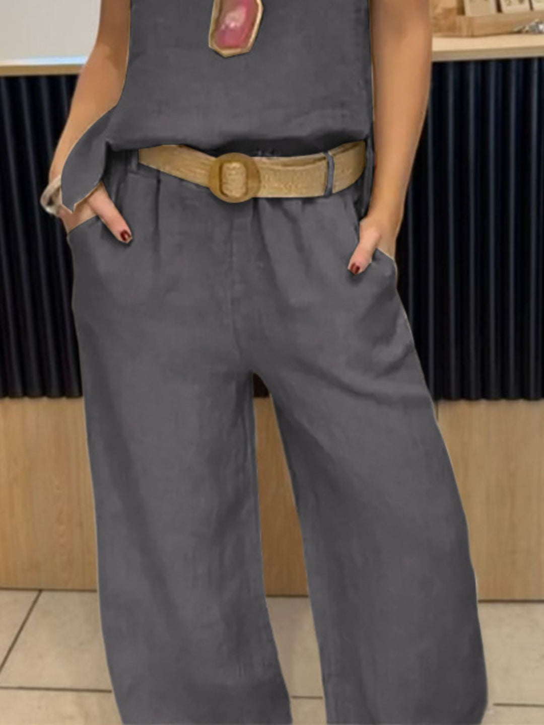 Full Size Round Neck Tank and Pants Set Plus Size