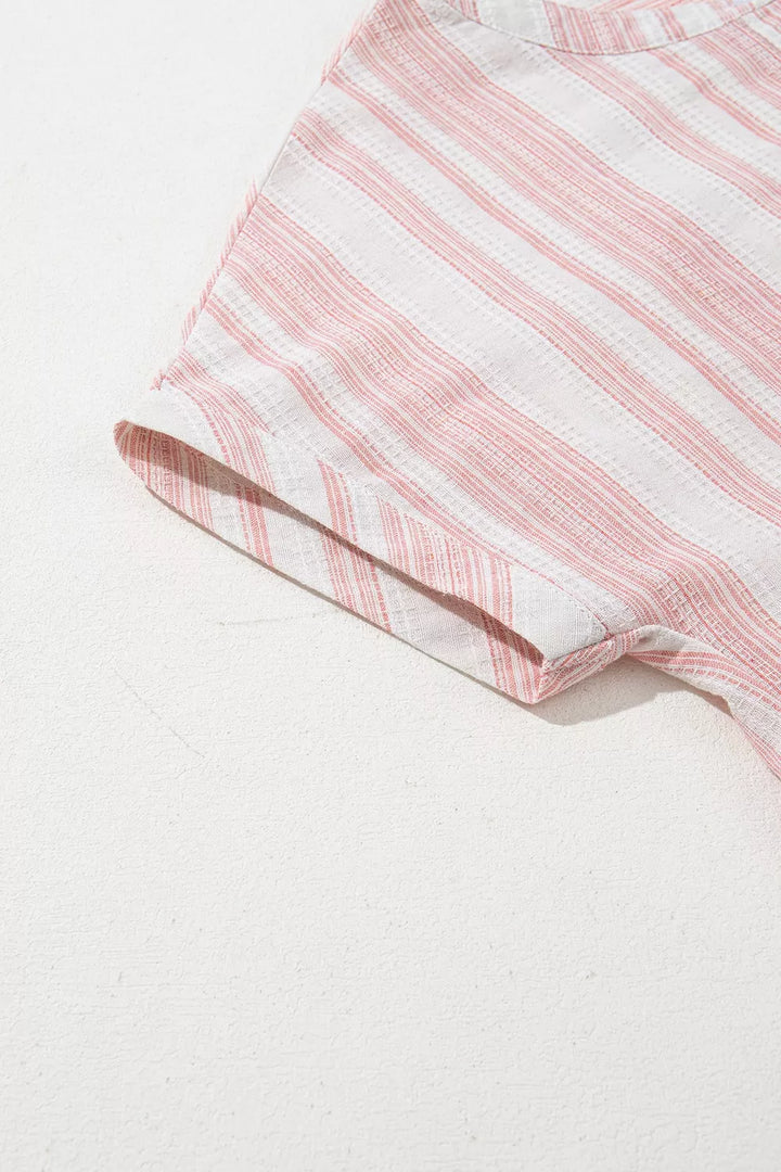 Striped Button Detail Short Sleeve Blouse
