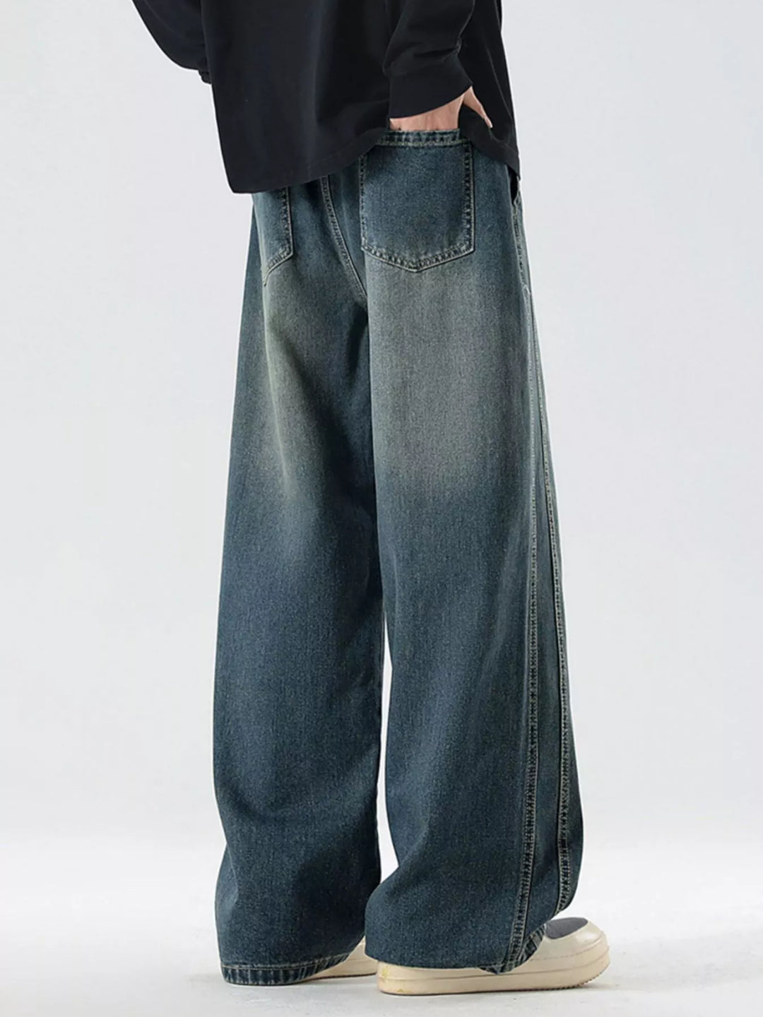 Men's Full Size Wash Wide Leg Jeans Plus Size