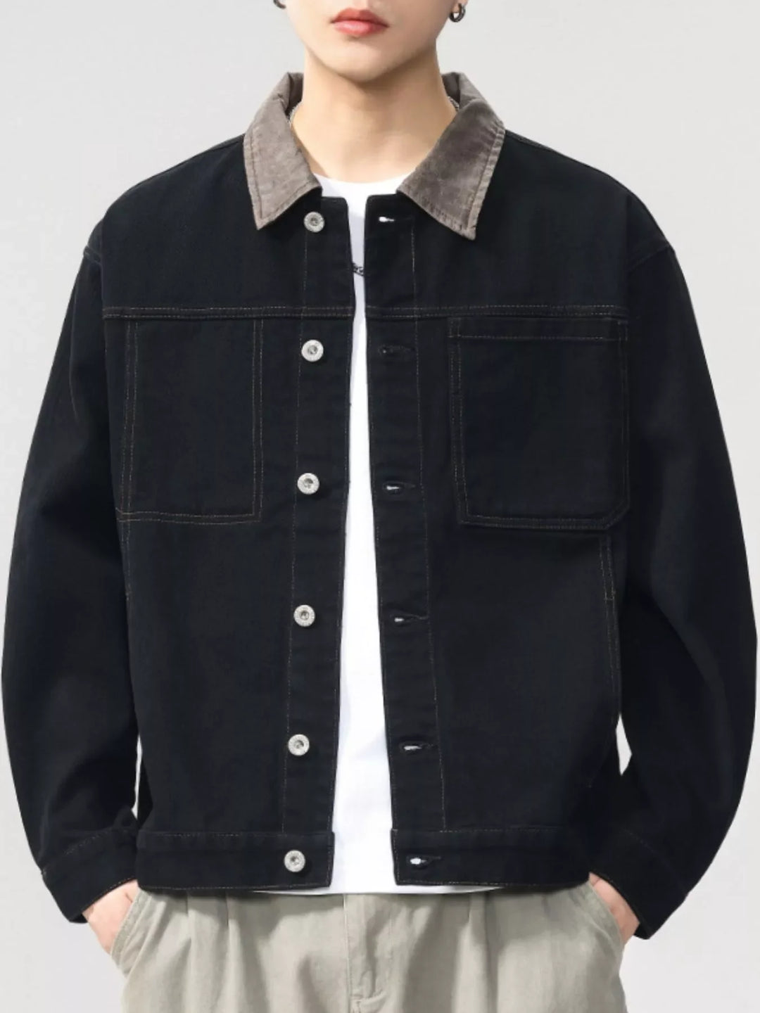 Men's Plus Size Two-Tone Collar Casual Jacket