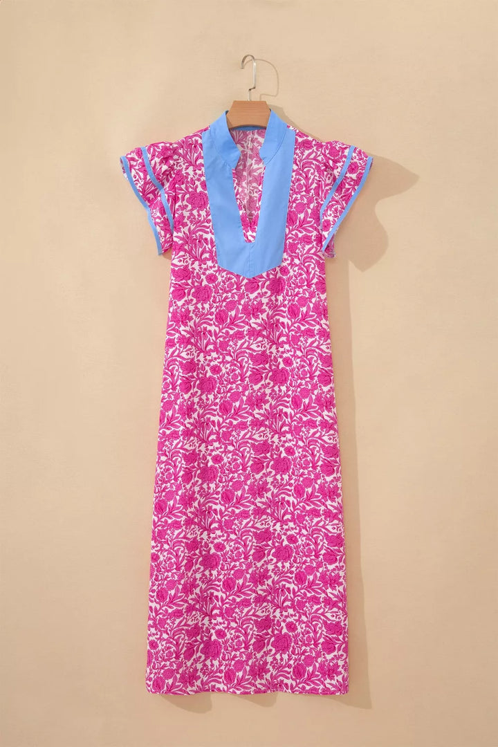 Floral Print Ruffle Cap Sleeve Dress