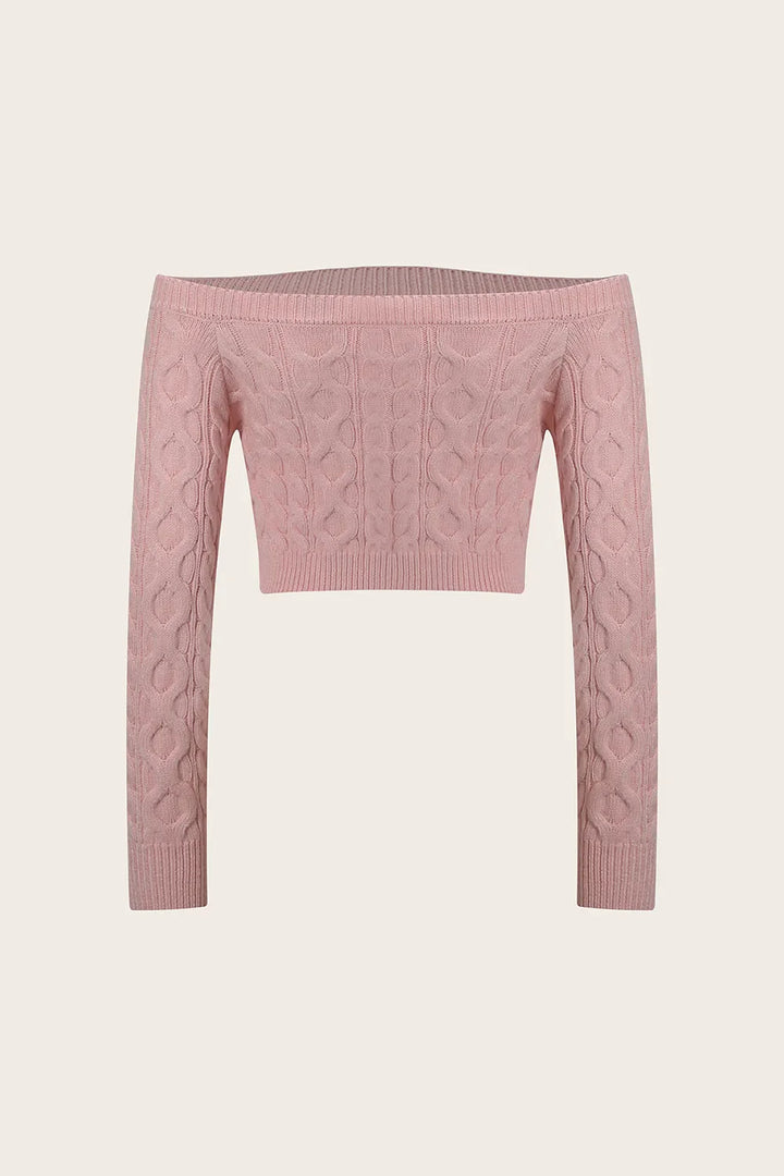 Cable-Knit Off-Shoulder Long Sleeve Sweater