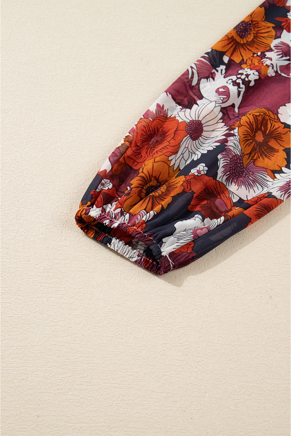 Red Floral Print Wrap V Neck Puff Sleeve Flowy Mini Dress