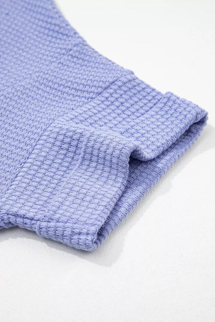 V Neck Short Sleeve Plus Size Waffle Knit Top
