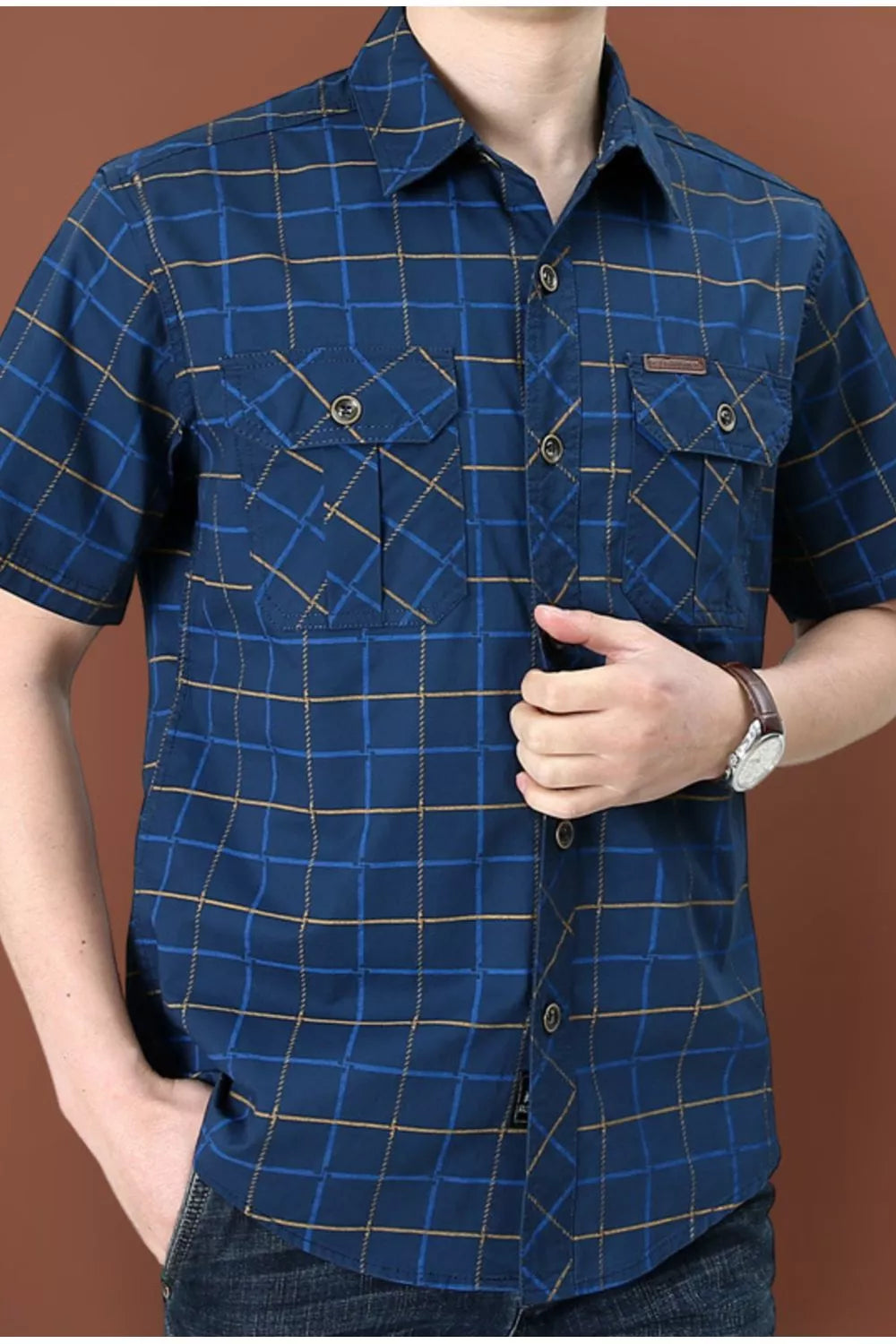 Men's Plus Size Casual Plaid Short Sleeve Shirt