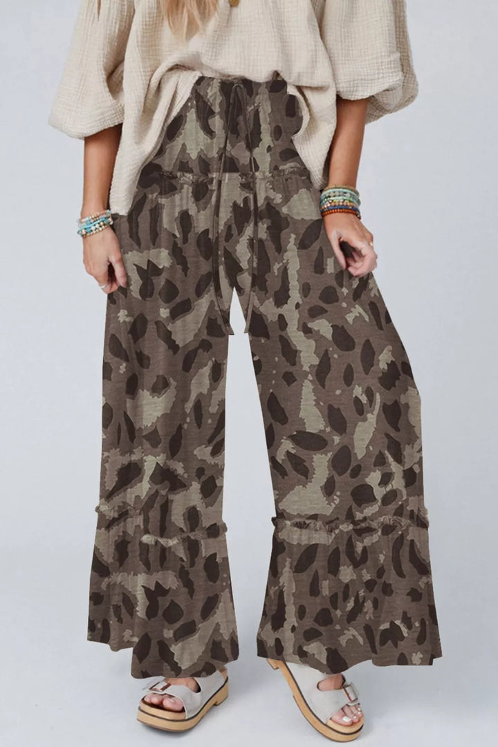 Camo Print Wide Leg Casual Pants