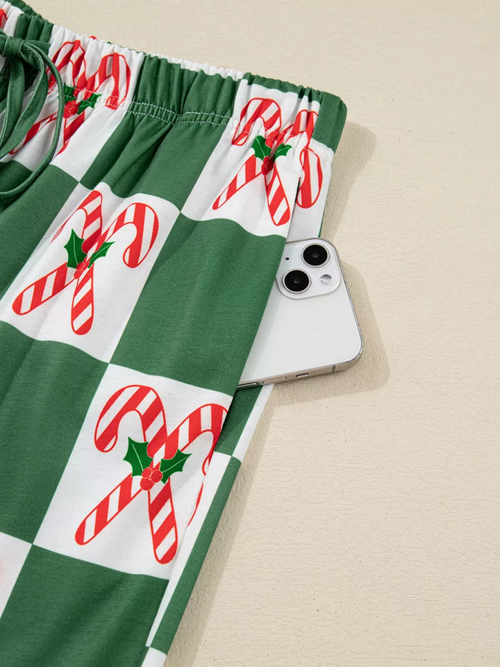 Candy Cane Checkered Pattern 2pcs Pajama Set