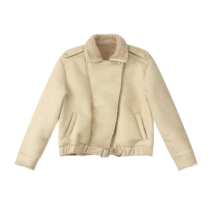Turn-down Collar Fur-lined Thickened Warm Jacket Coat