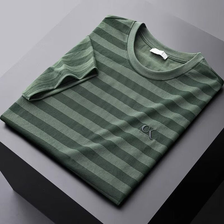 Striped Ice Silk Linen-like Short Sleeve Men's Slim Fit