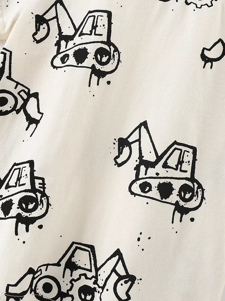 Children's Cartoon Excavator Print Short Sleeve T-Shirt