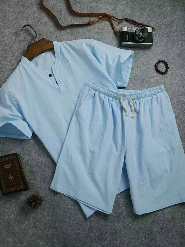 Men's Plus Size Short Sleeve Top and Shorts Set
