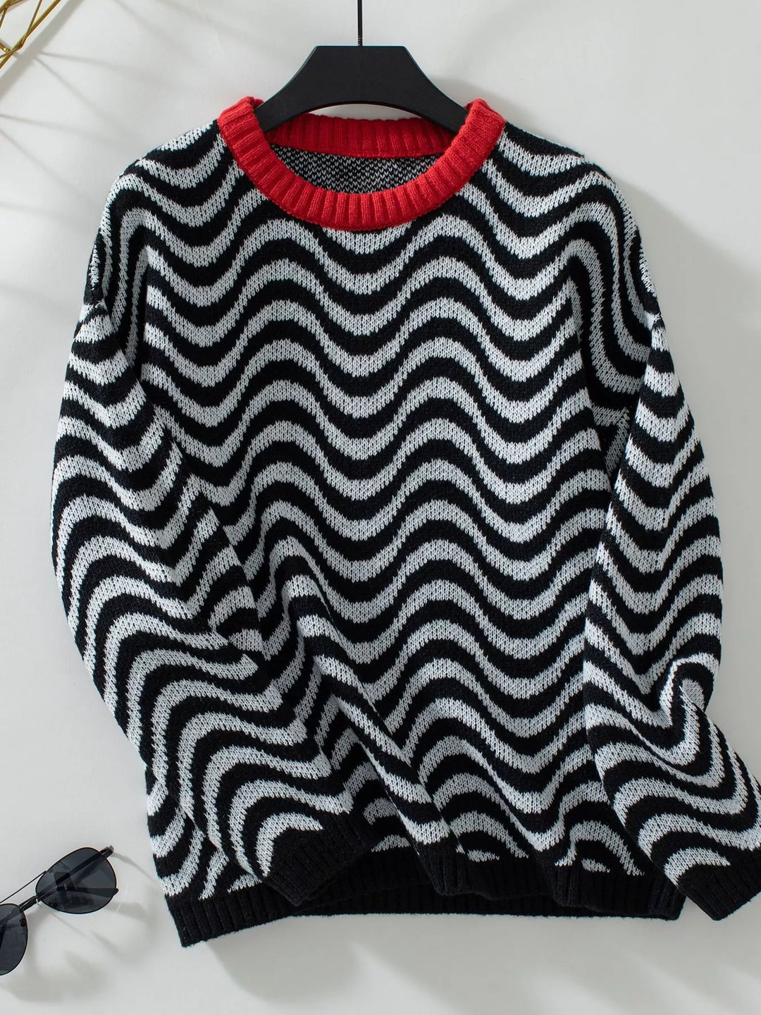 Wavy Striped Round Neck Sweater