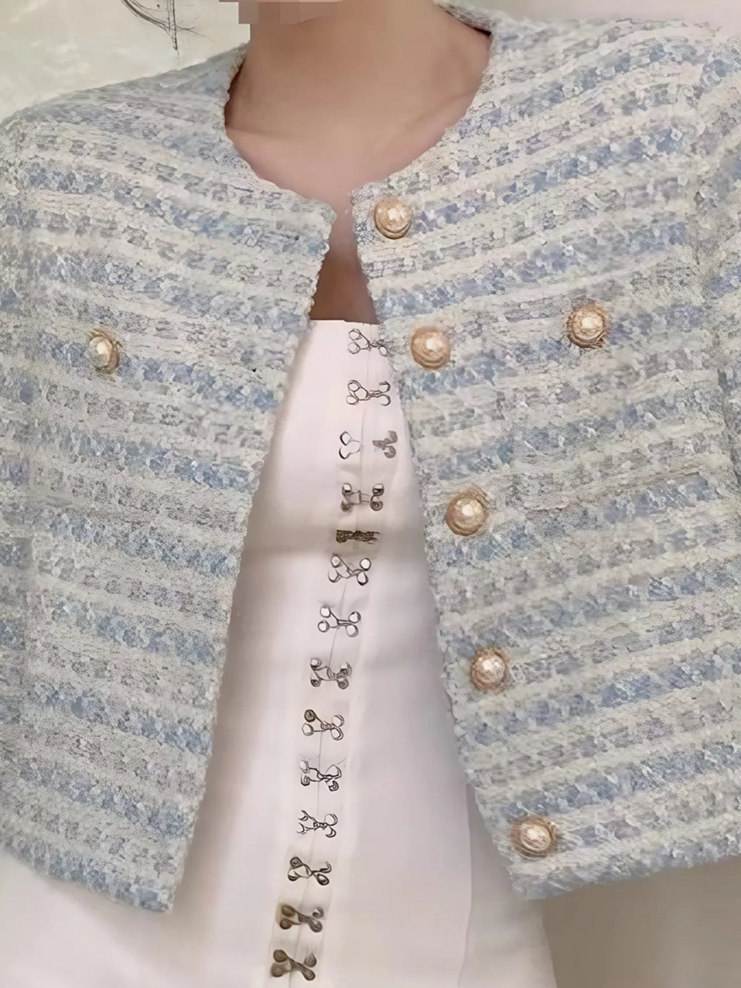 Button Up Cropped Tweed Outerwear