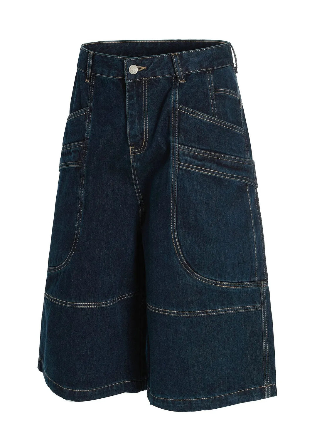 Men's Wide-Leg Denim Shorts with Contrast Stitching