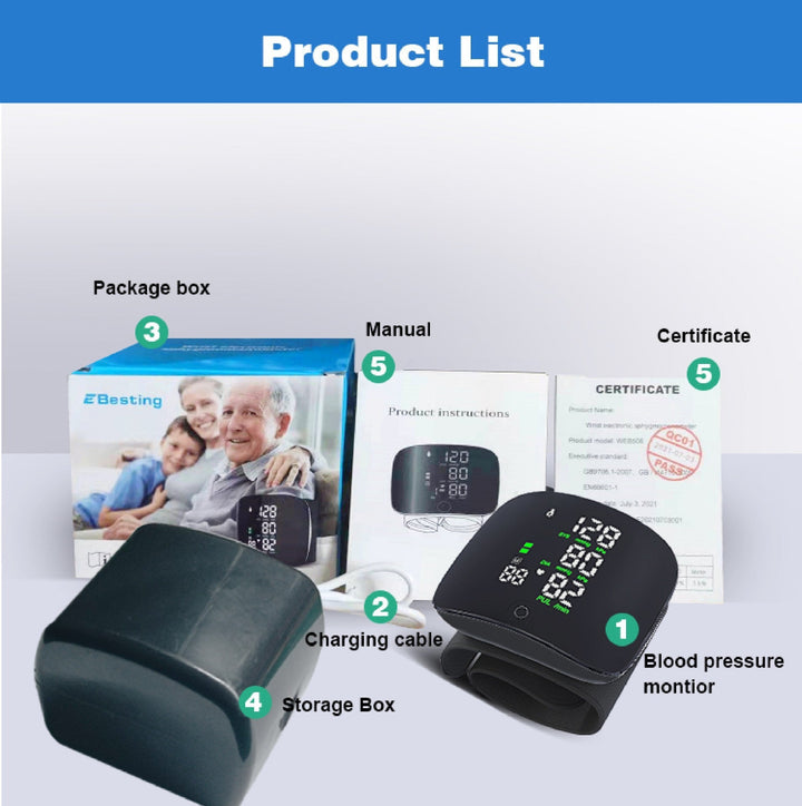 Wrist Sphygmomanometer Rechargeable Blood Pressure Meter Wrist Blood Pressure Eter Smart Touch Screen Blood Pressure Meter Household Electronics