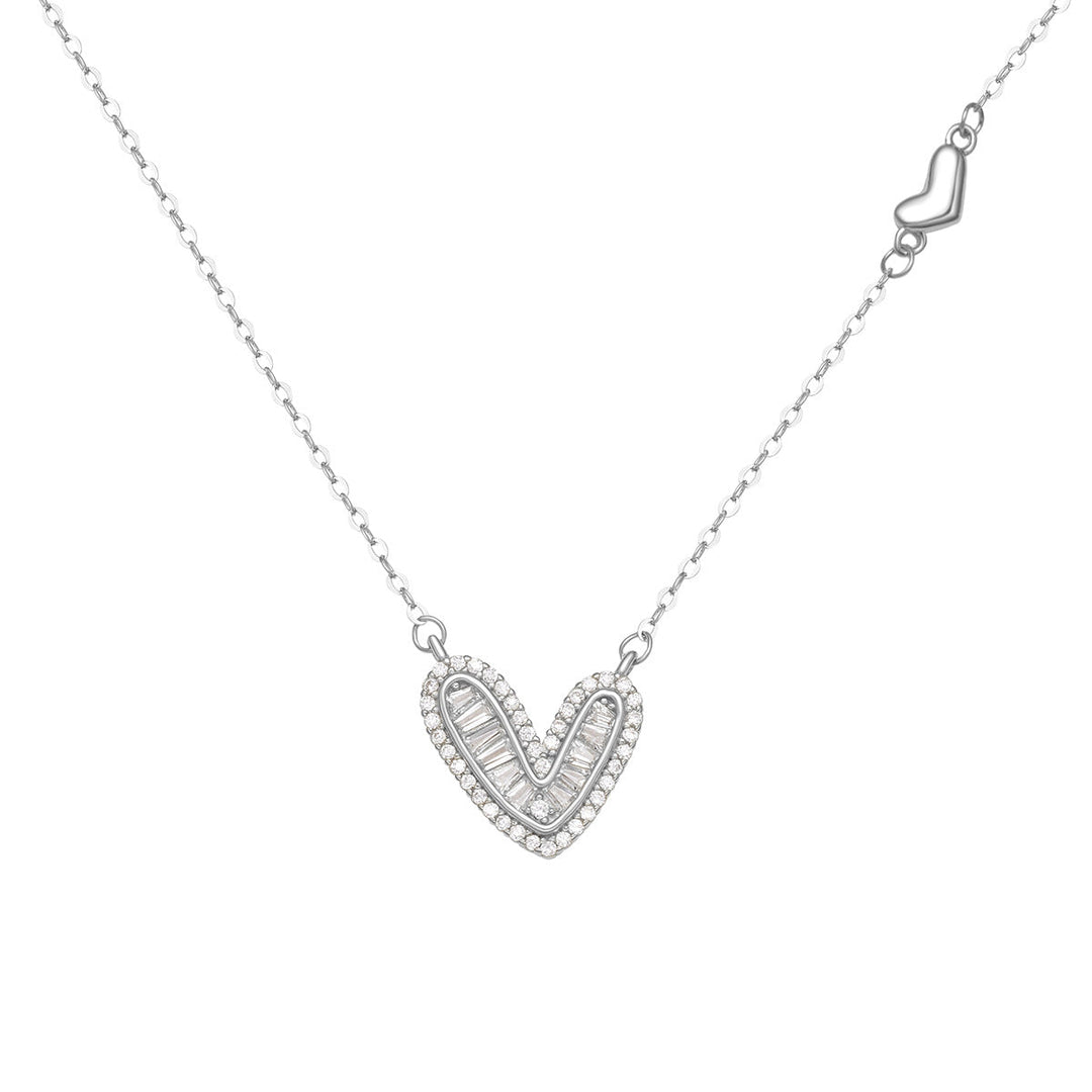 925 Sterling Silver Zircon Heart Necklace