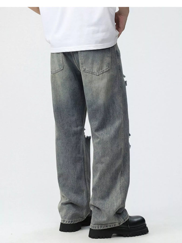 Men's Full Size Distressed Wide Leg Jeans Plus Size