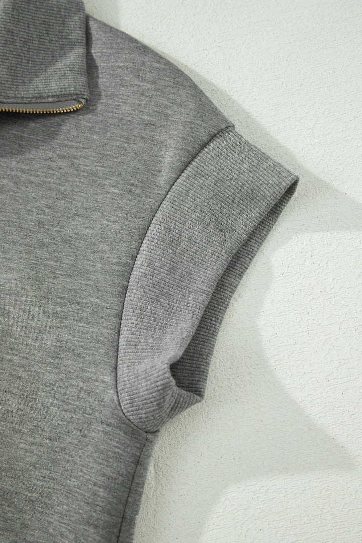 Gray Half Zip Polo Tee Casual Pant Set