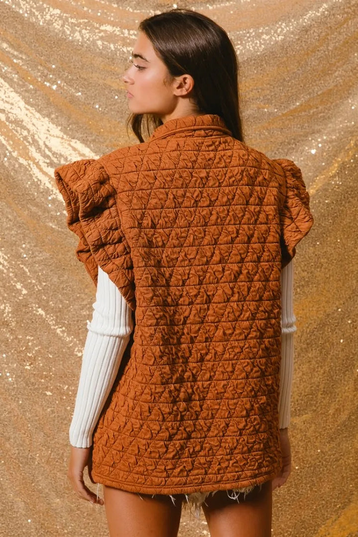 BiBi Quilting Knit Ruffle Sleeve Vest