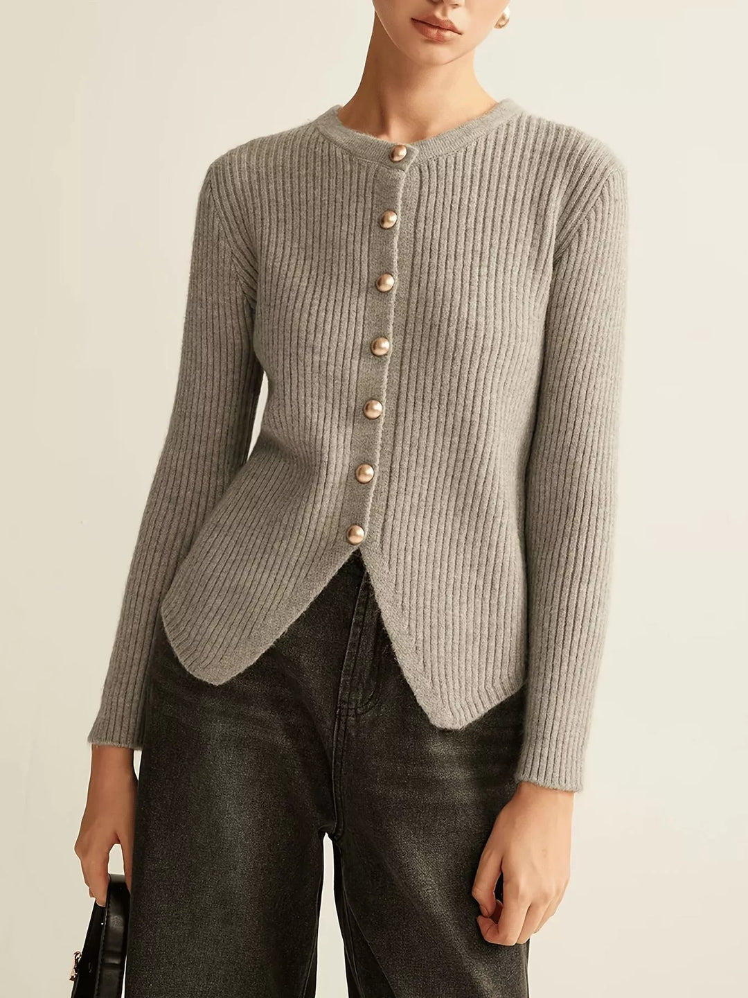 Ribbed Knit Button-Down Cardigan