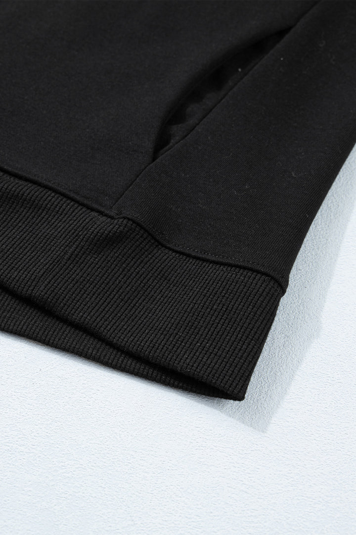 Black Solid Color High Neck Cap Sleeve Loose Top