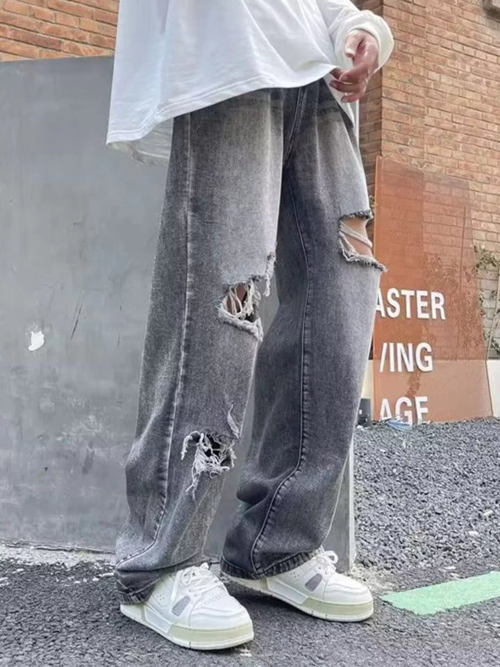 Men's Plus Size Distressed Wide Leg Jeans