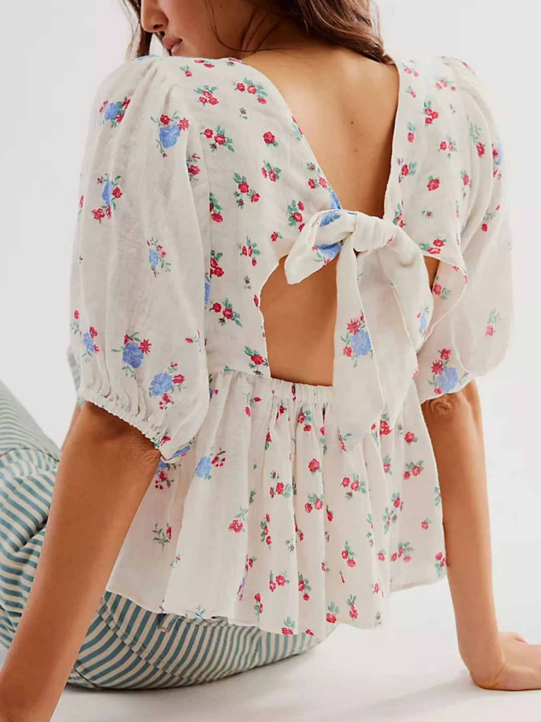 Bow Back Puff Sleeve Blouse