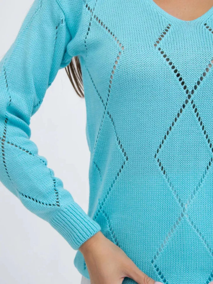 Openwork V-Neck Sweater