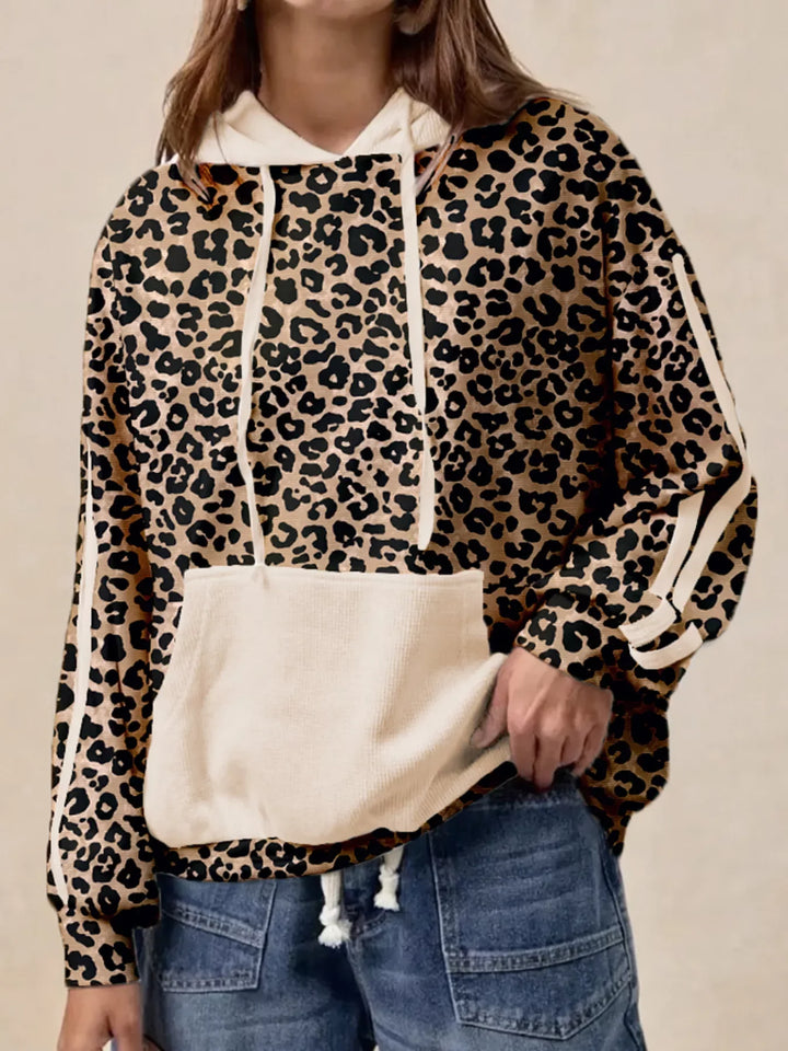 Leopard Print Long Sleeve Hoodie with Pocket