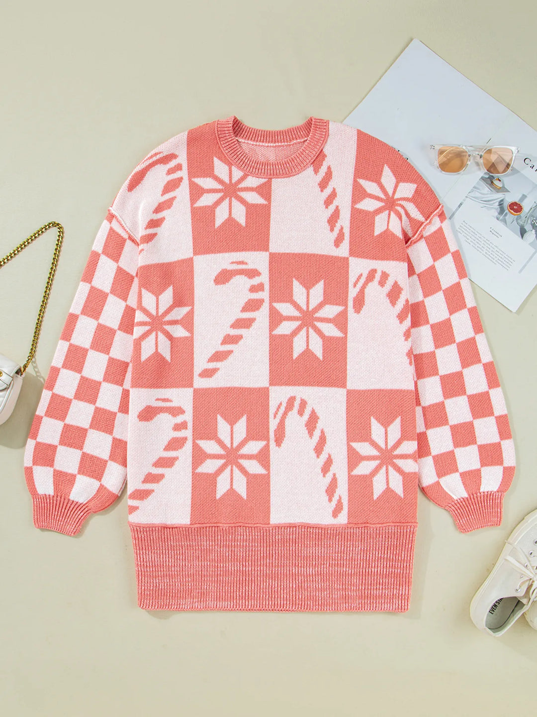 andycane Snowflake Checker Drop Shoulder Sweater