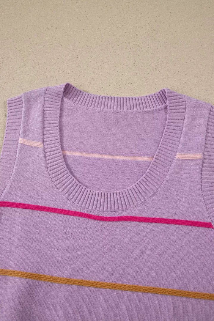 Stripe Round Neck Knitted Sweater Tank