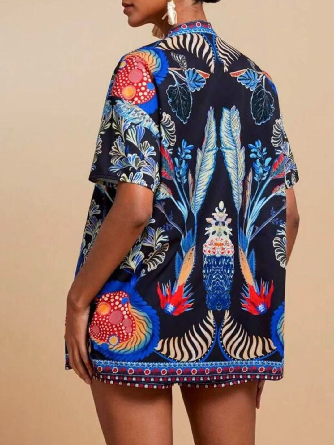 Printed Open Front Cardigan and Shorts Set